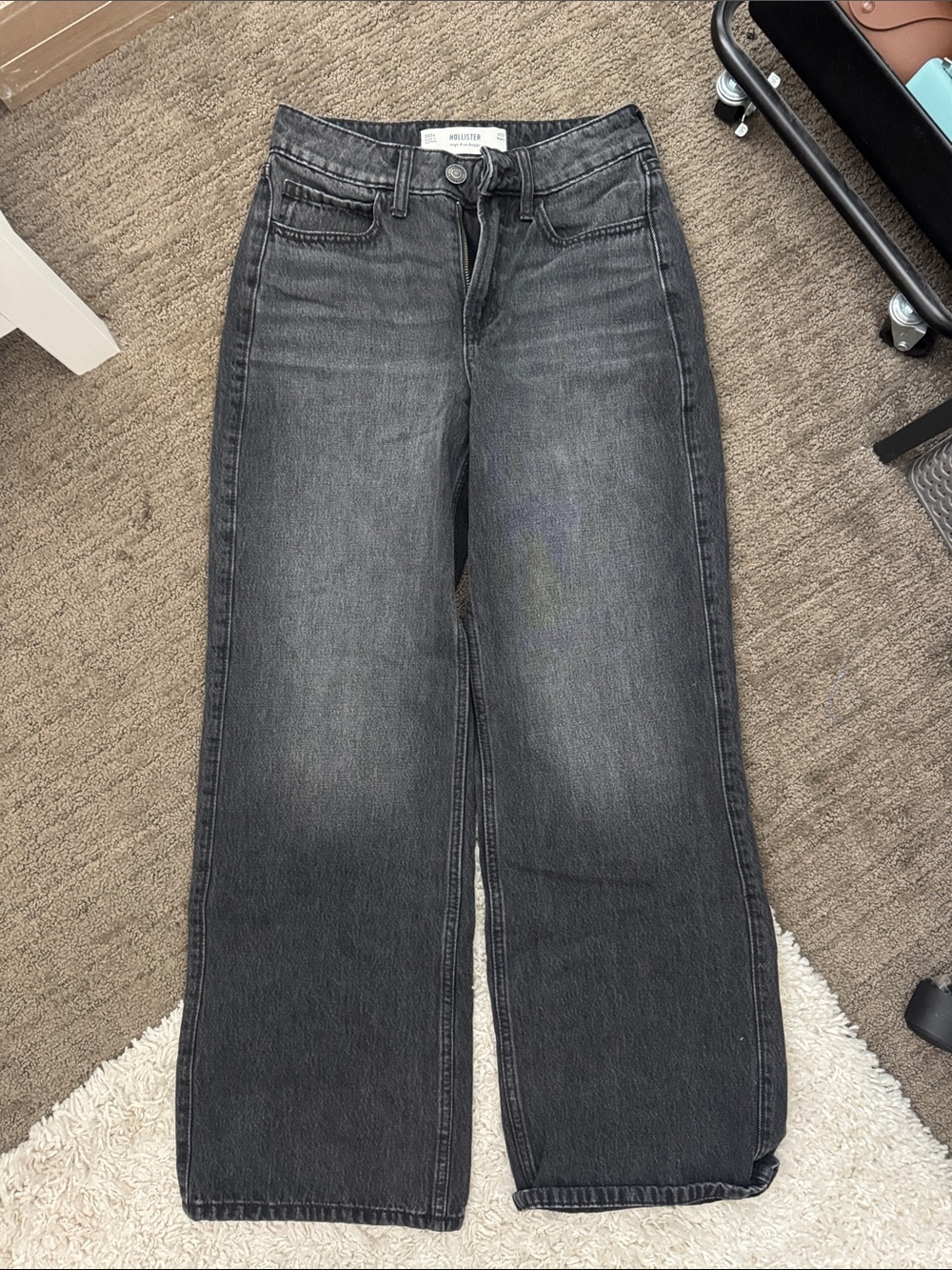 Hollister Black Washed High-Rise Wide Leg Jeans